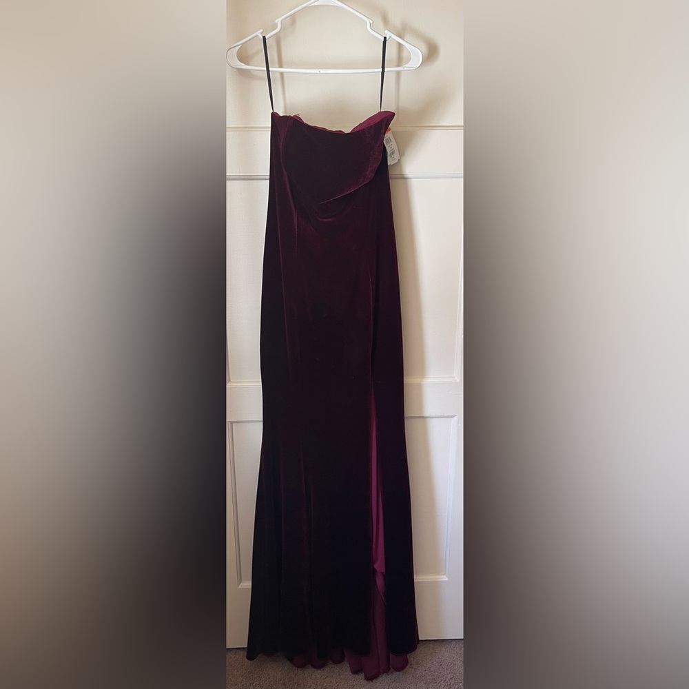 Xscape Burgundy Strapless Gown